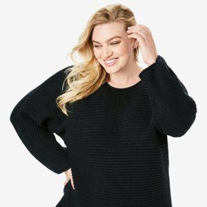 Ribbed Scoopneck Sweater w/Flared Sleeves - Black
